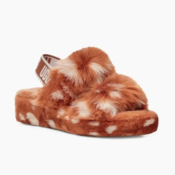 UGG Women's Oh Yeah Spots Slide Slipper Natural Deer Fawn Print New - Picture 3 of 16